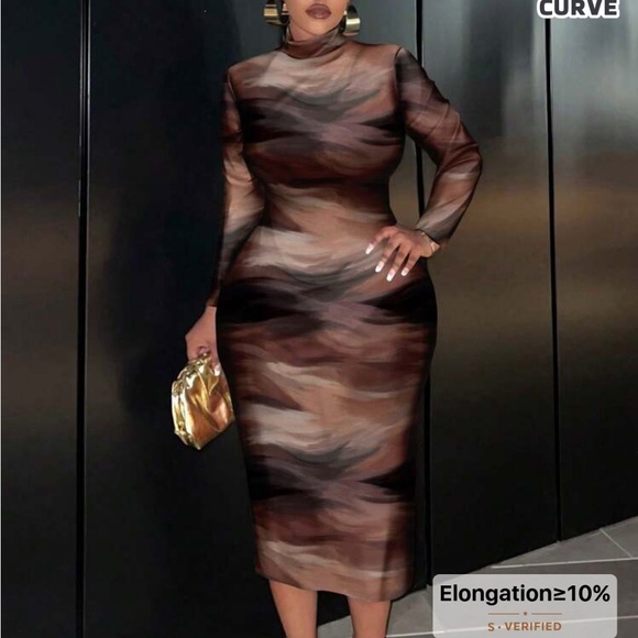 SHEIN Dresses & Skirts - SHEIN Chic Long Sleeve Dress in Brown and Black Size 2X Non Stretch